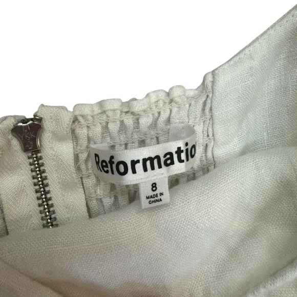 NWT Reformation Lucila Linen Dress Ruffle Trimmed Midi in White Size 8